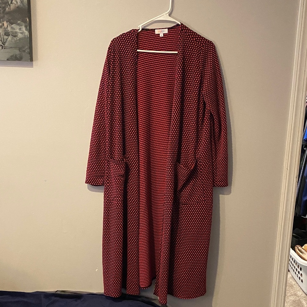 LuLaRoe Red Polka Dot Open Cardigan